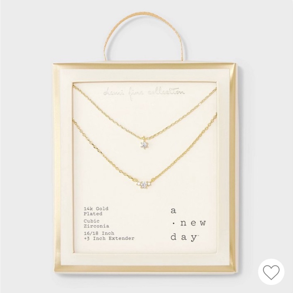 14k gold plated triple cubic zirconia layered necklace. A new day Gold.